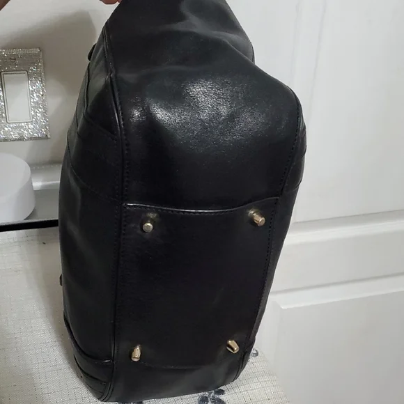 ANYA HINDMARCH "Black Leather Handbag Gold Decoration Unique